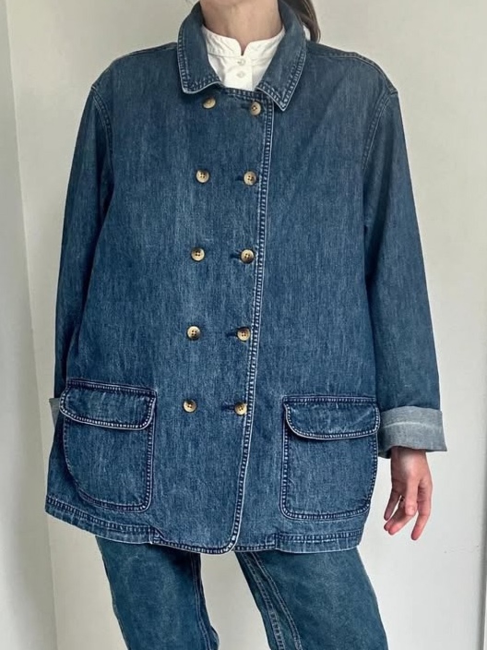 Vintage L.L Bean Double Breasted Denim Jacket Cottage Fisherman Casual